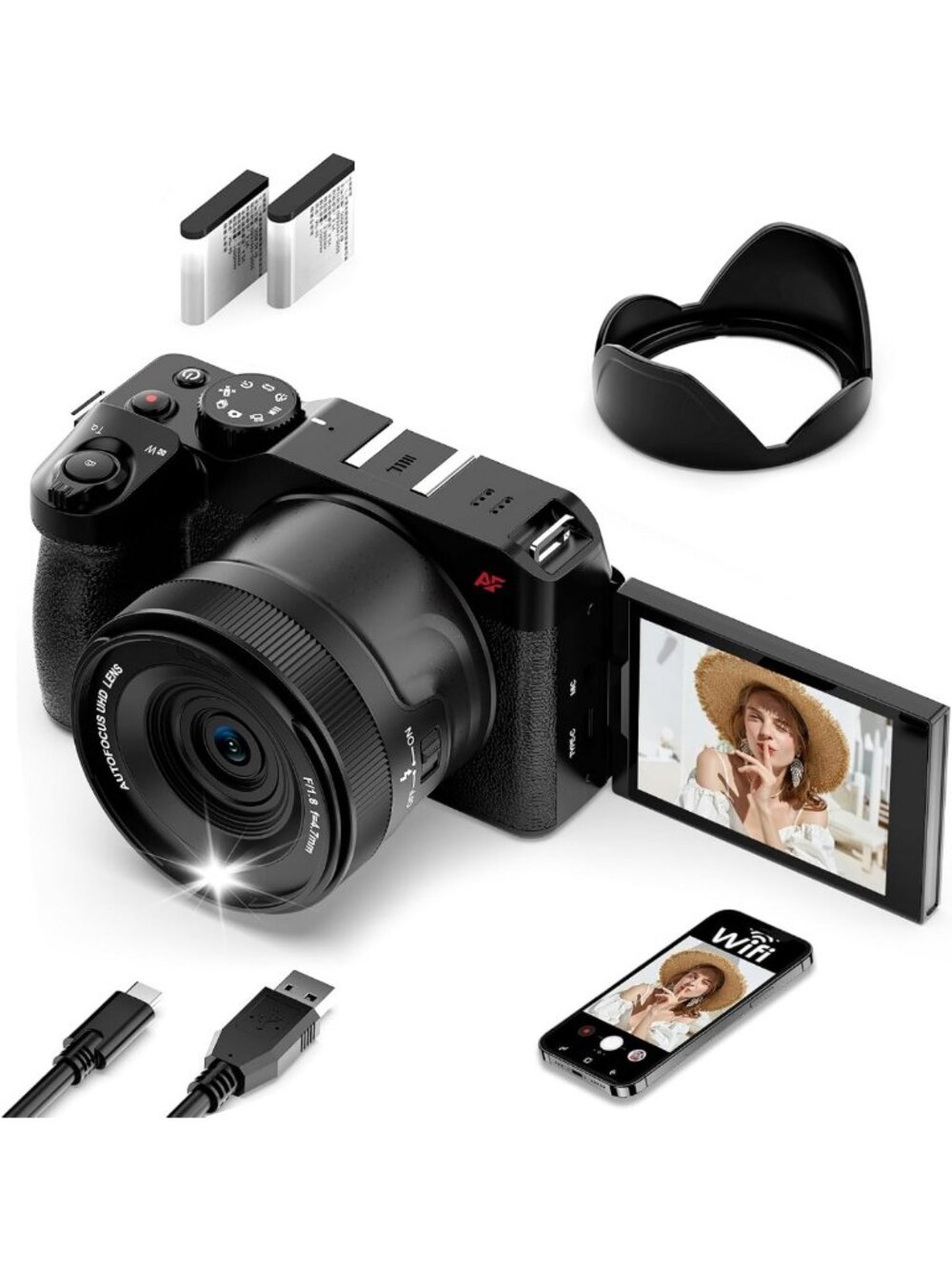 5K 80MP Digital Camera with 18X Zoom, Auto Focus, Flip Screen & Accessories